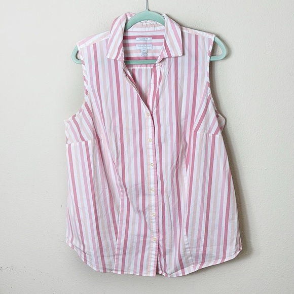 Charter Club Woman Tailored Fit Button Down Shirt Pink White Stripes size 16 W - Picture 6 of 6